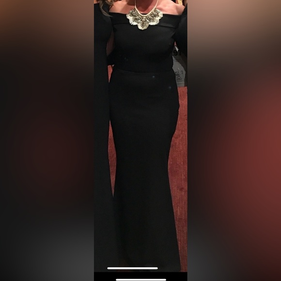 Katie May off the shoulder gown.  Size 10 petite, color black.  Like new! - Picture 4 of 4